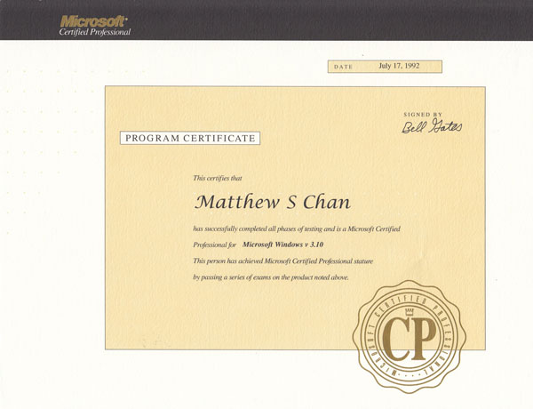Microsoft Certified Professional 1992
