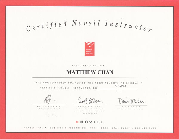 Certified Novell Instructor